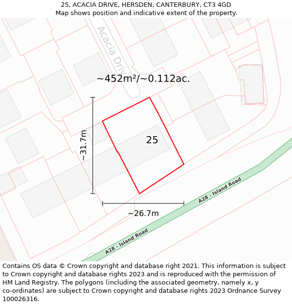 25, ACACIA DRIVE, HERSDEN, CANTERBURY, CT3 4GD: Plot and title map