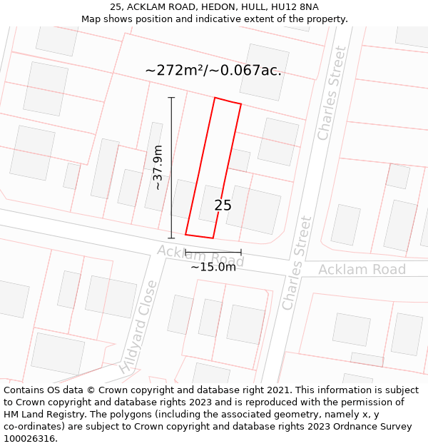 25, ACKLAM ROAD, HEDON, HULL, HU12 8NA: Plot and title map