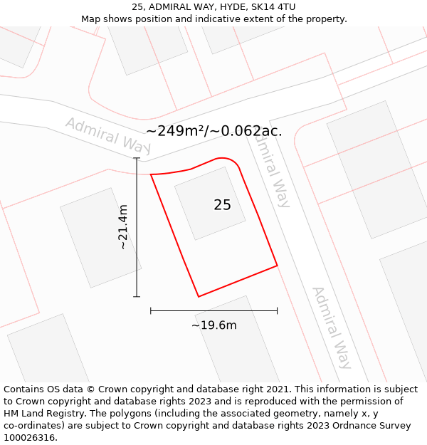 25, ADMIRAL WAY, HYDE, SK14 4TU: Plot and title map