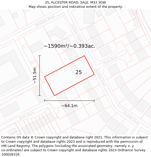 25, ALCESTER ROAD, SALE, M33 3GW: Plot and title map