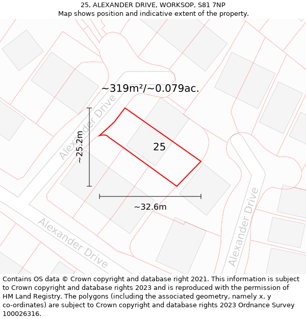 25, ALEXANDER DRIVE, WORKSOP, S81 7NP: Plot and title map