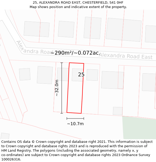 25, ALEXANDRA ROAD EAST, CHESTERFIELD, S41 0HF: Plot and title map