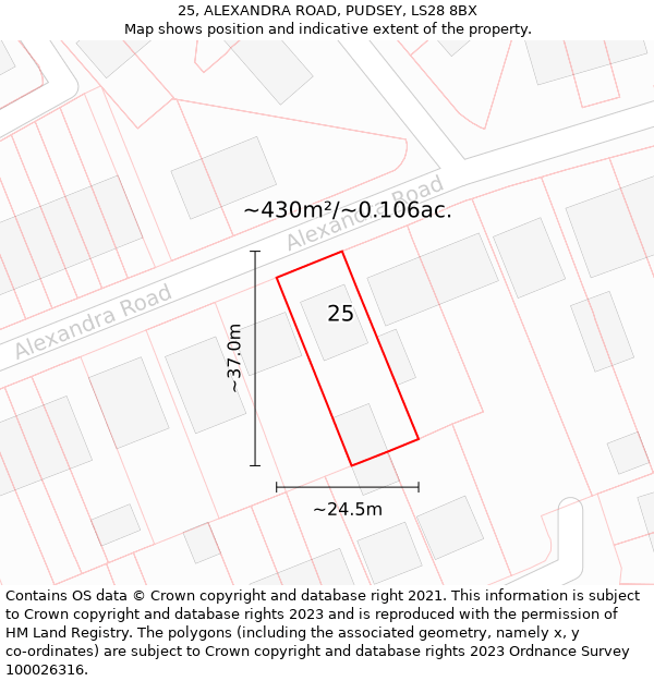 25, ALEXANDRA ROAD, PUDSEY, LS28 8BX: Plot and title map