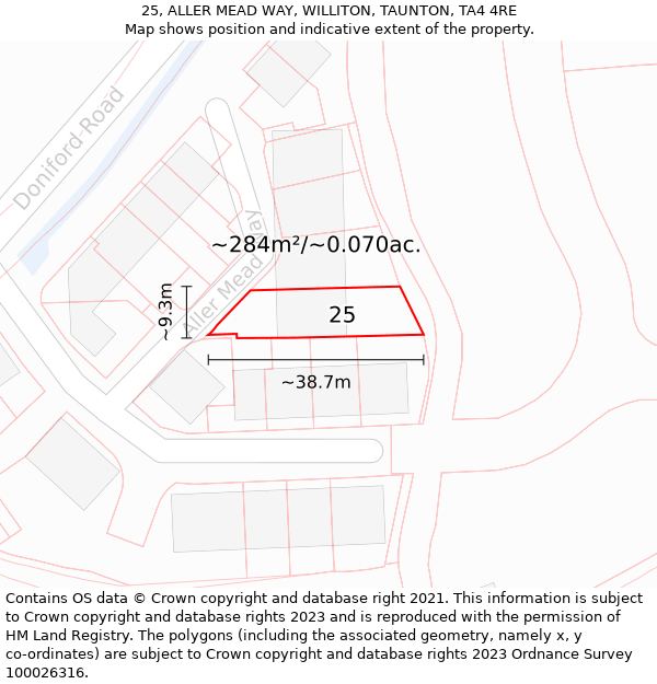 25, ALLER MEAD WAY, WILLITON, TAUNTON, TA4 4RE: Plot and title map