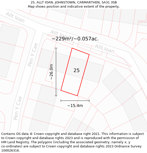 25, ALLT IOAN, JOHNSTOWN, CARMARTHEN, SA31 3SB: Plot and title map