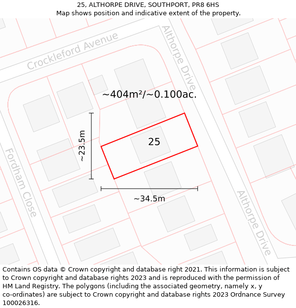 25, ALTHORPE DRIVE, SOUTHPORT, PR8 6HS: Plot and title map