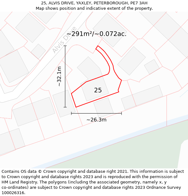 25, ALVIS DRIVE, YAXLEY, PETERBOROUGH, PE7 3AH: Plot and title map