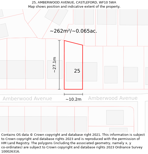 25, AMBERWOOD AVENUE, CASTLEFORD, WF10 5WA: Plot and title map