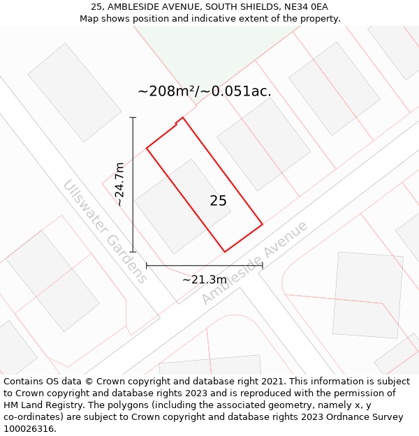 25, AMBLESIDE AVENUE, SOUTH SHIELDS, NE34 0EA: Plot and title map