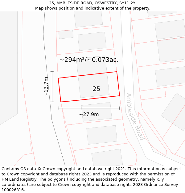 25, AMBLESIDE ROAD, OSWESTRY, SY11 2YJ: Plot and title map