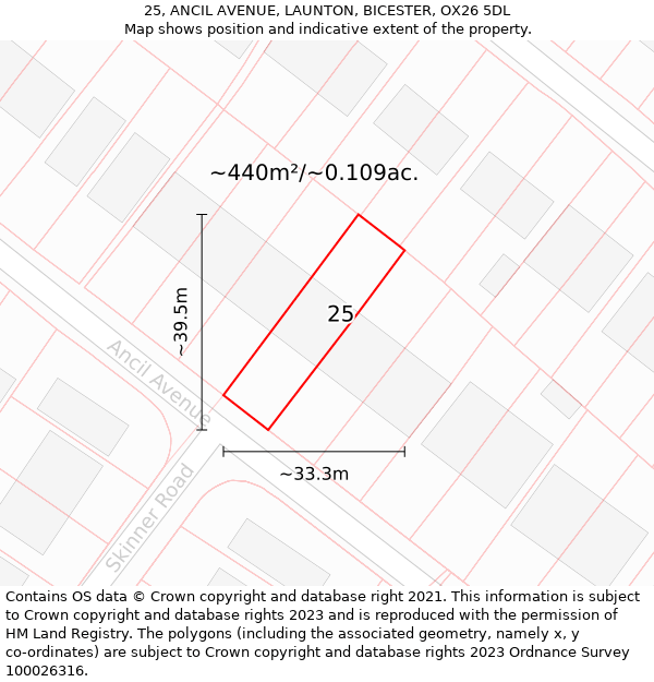 25, ANCIL AVENUE, LAUNTON, BICESTER, OX26 5DL: Plot and title map