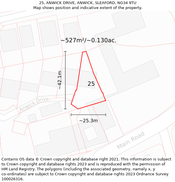 25, ANWICK DRIVE, ANWICK, SLEAFORD, NG34 9TU: Plot and title map