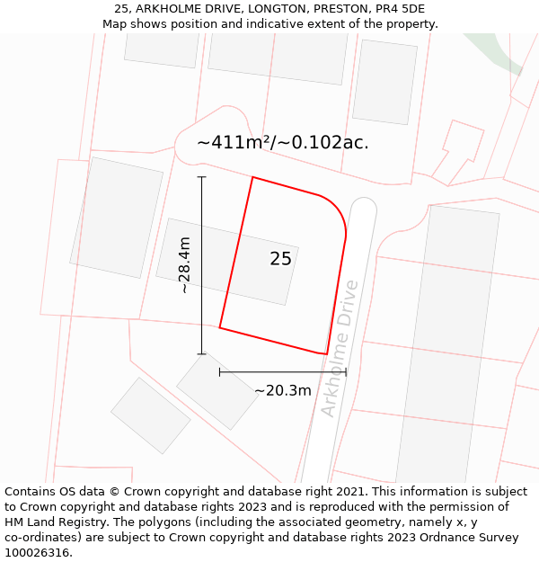 25, ARKHOLME DRIVE, LONGTON, PRESTON, PR4 5DE: Plot and title map