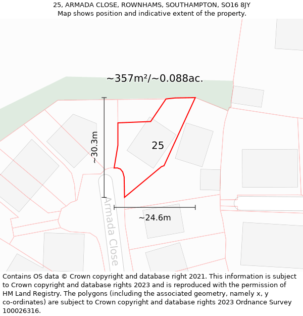 25, ARMADA CLOSE, ROWNHAMS, SOUTHAMPTON, SO16 8JY: Plot and title map