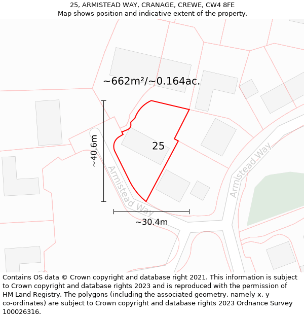 25, ARMISTEAD WAY, CRANAGE, CREWE, CW4 8FE: Plot and title map