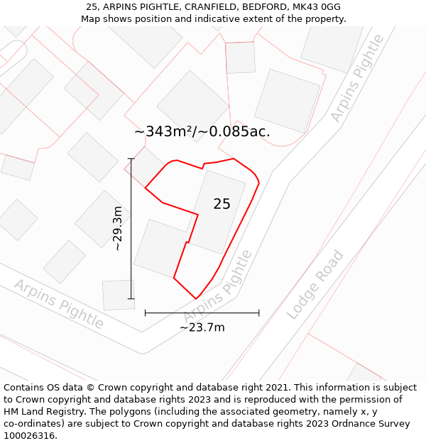 25, ARPINS PIGHTLE, CRANFIELD, BEDFORD, MK43 0GG: Plot and title map