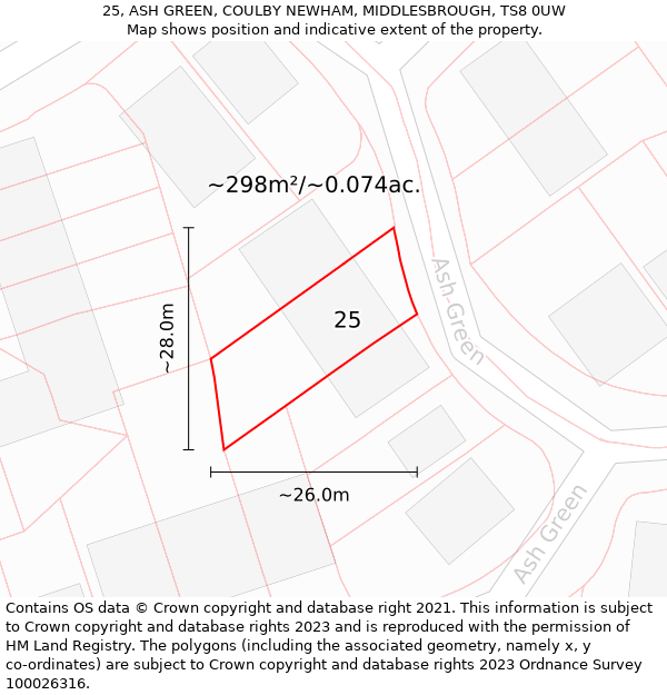 25, ASH GREEN, COULBY NEWHAM, MIDDLESBROUGH, TS8 0UW: Plot and title map