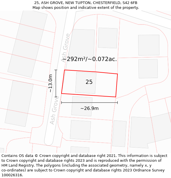 25, ASH GROVE, NEW TUPTON, CHESTERFIELD, S42 6FB: Plot and title map