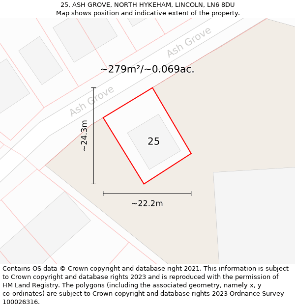 25, ASH GROVE, NORTH HYKEHAM, LINCOLN, LN6 8DU: Plot and title map