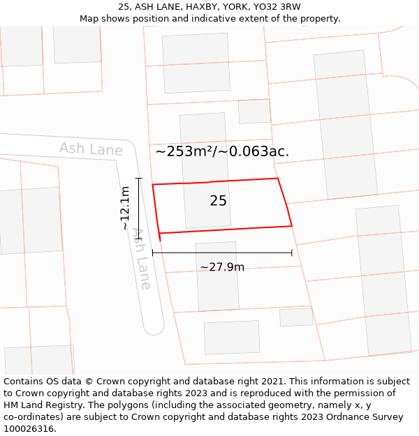 25, ASH LANE, HAXBY, YORK, YO32 3RW: Plot and title map