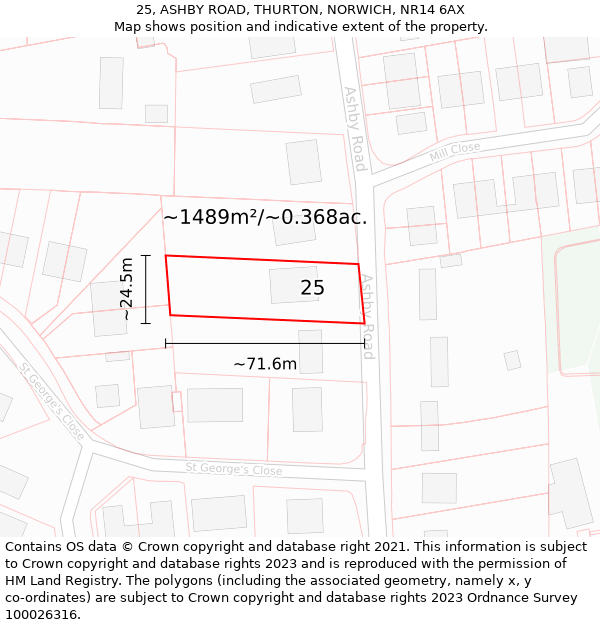 25, ASHBY ROAD, THURTON, NORWICH, NR14 6AX: Plot and title map