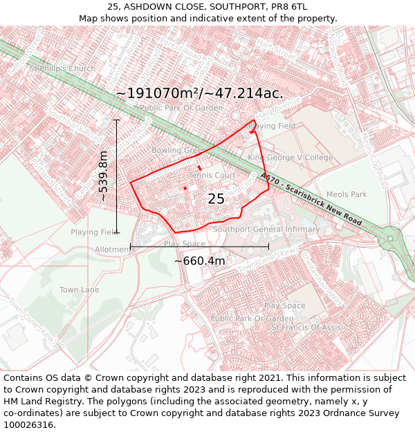 25, ASHDOWN CLOSE, SOUTHPORT, PR8 6TL: Plot and title map