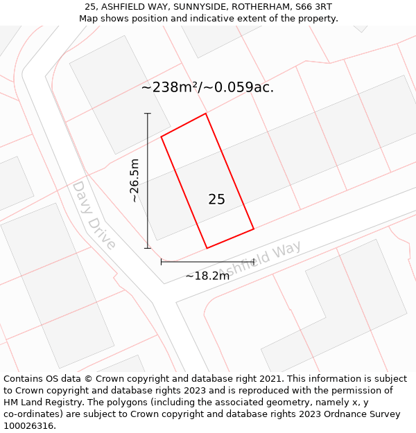 25, ASHFIELD WAY, SUNNYSIDE, ROTHERHAM, S66 3RT: Plot and title map