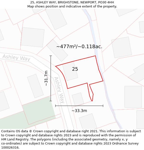 25, ASHLEY WAY, BRIGHSTONE, NEWPORT, PO30 4HH: Plot and title map