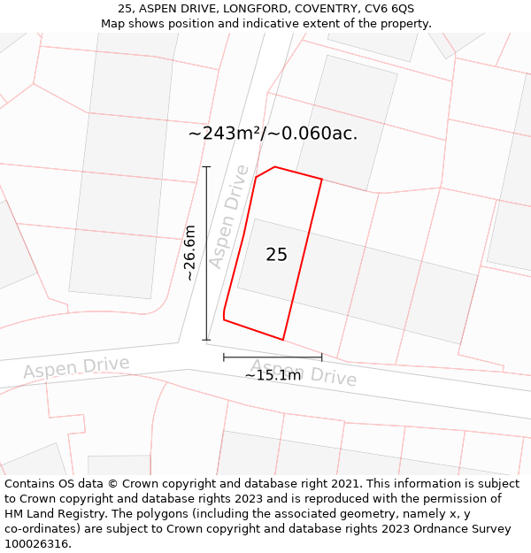 25, ASPEN DRIVE, LONGFORD, COVENTRY, CV6 6QS: Plot and title map