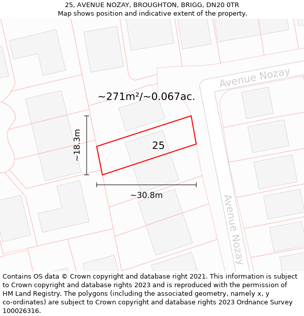 25, AVENUE NOZAY, BROUGHTON, BRIGG, DN20 0TR: Plot and title map