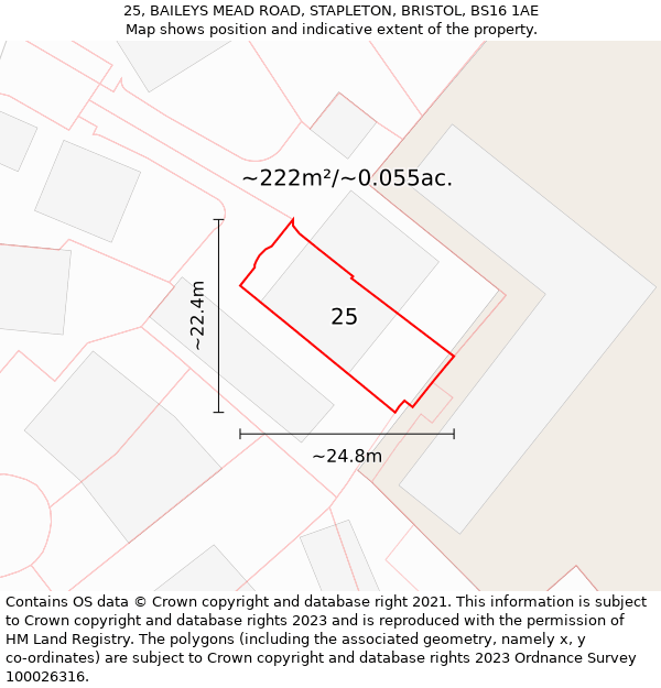 25, BAILEYS MEAD ROAD, STAPLETON, BRISTOL, BS16 1AE: Plot and title map