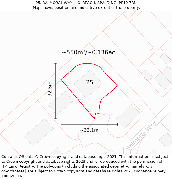 25, BALMORAL WAY, HOLBEACH, SPALDING, PE12 7RN: Plot and title map