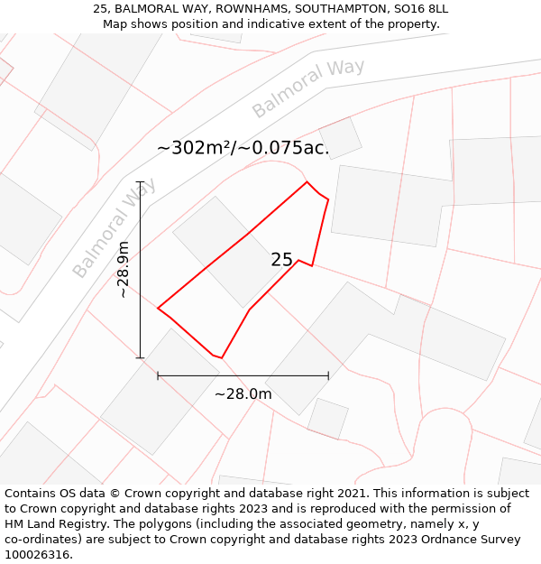 25, BALMORAL WAY, ROWNHAMS, SOUTHAMPTON, SO16 8LL: Plot and title map