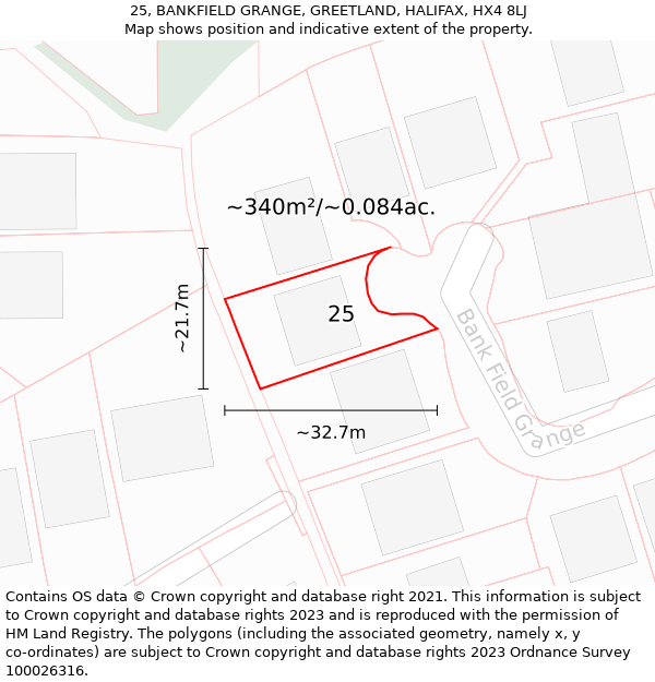 25, BANKFIELD GRANGE, GREETLAND, HALIFAX, HX4 8LJ: Plot and title map