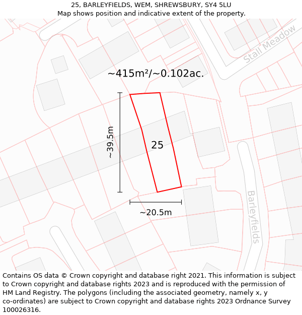 25, BARLEYFIELDS, WEM, SHREWSBURY, SY4 5LU: Plot and title map