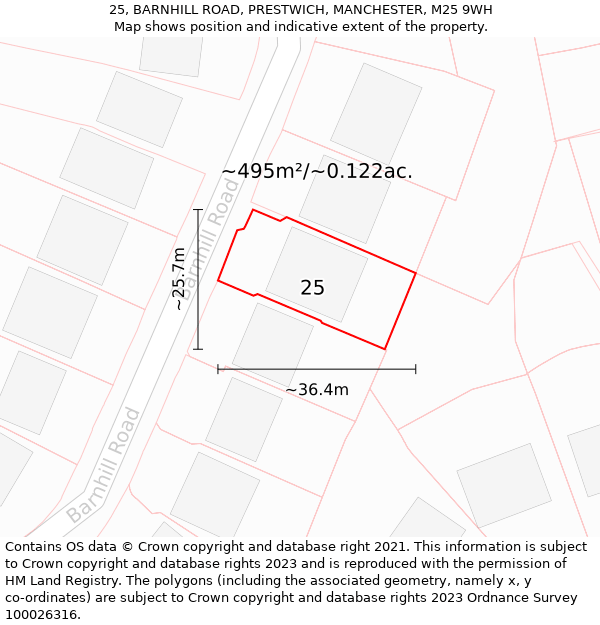 25, BARNHILL ROAD, PRESTWICH, MANCHESTER, M25 9WH: Plot and title map