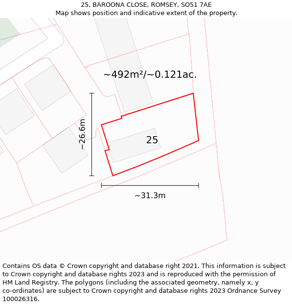 25, BAROONA CLOSE, ROMSEY, SO51 7AE: Plot and title map