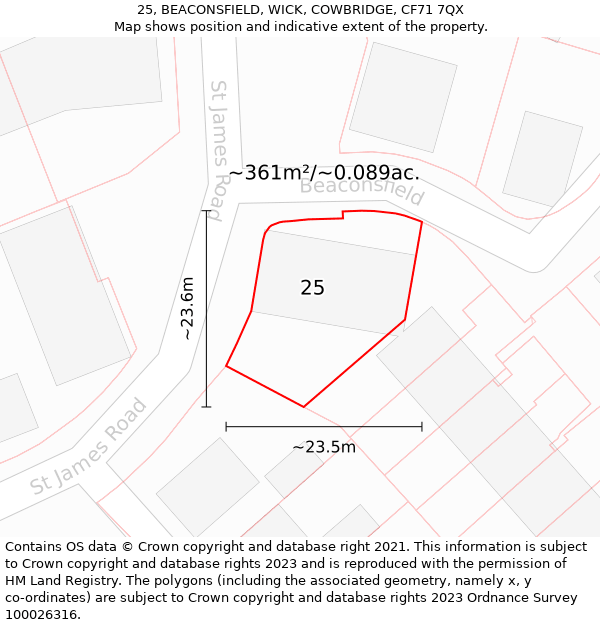 25, BEACONSFIELD, WICK, COWBRIDGE, CF71 7QX: Plot and title map