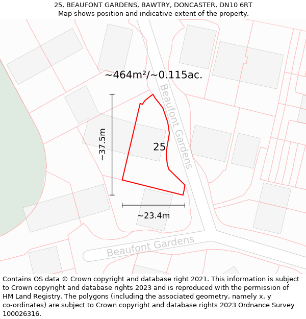 25, BEAUFONT GARDENS, BAWTRY, DONCASTER, DN10 6RT: Plot and title map