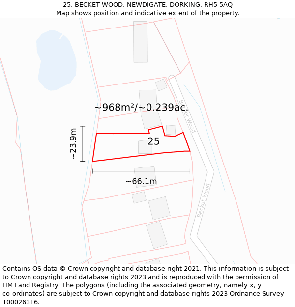 25, BECKET WOOD, NEWDIGATE, DORKING, RH5 5AQ: Plot and title map