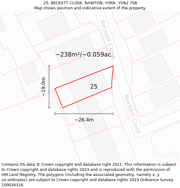 25, BECKETT CLOSE, NAWTON, YORK, YO62 7SB: Plot and title map