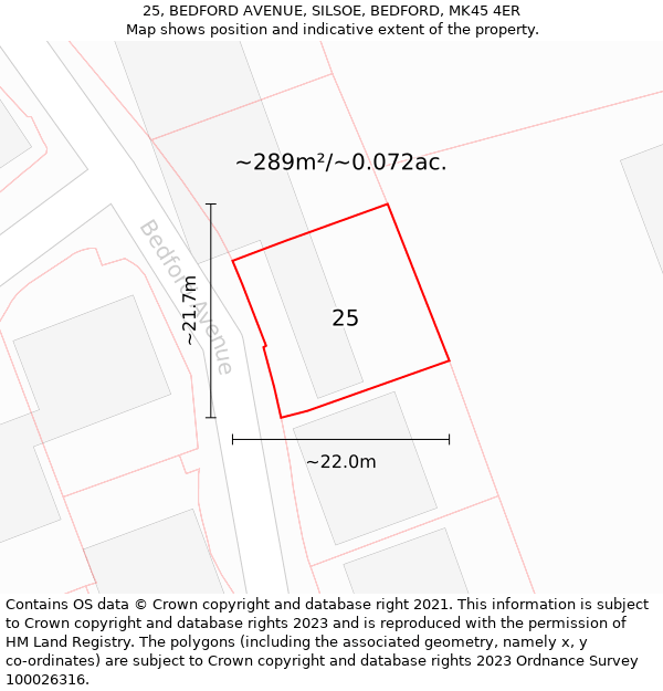 25, BEDFORD AVENUE, SILSOE, BEDFORD, MK45 4ER: Plot and title map