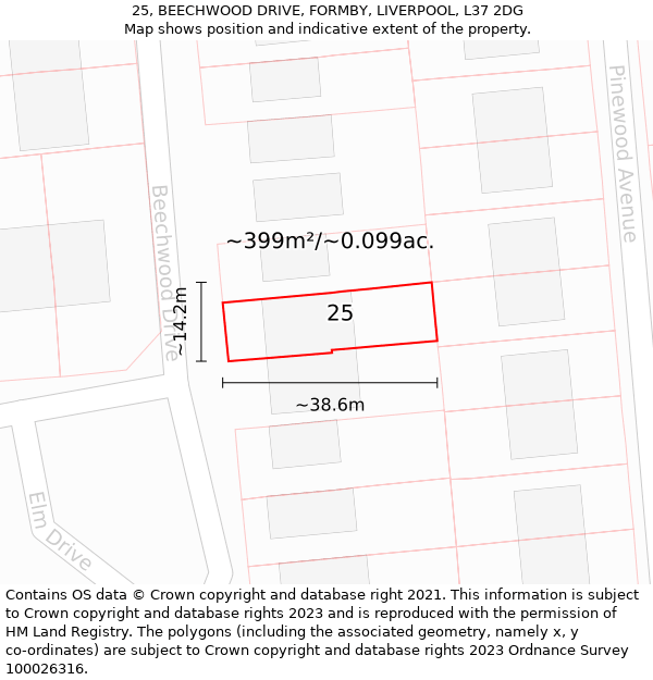 25, BEECHWOOD DRIVE, FORMBY, LIVERPOOL, L37 2DG: Plot and title map