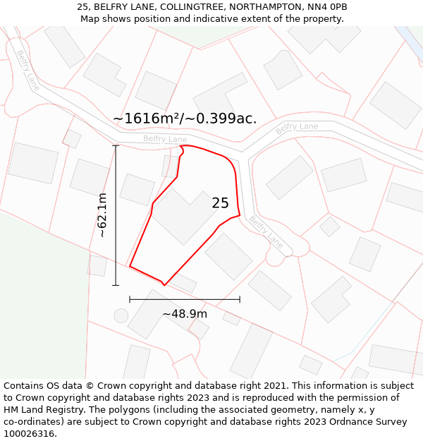 25, BELFRY LANE, COLLINGTREE, NORTHAMPTON, NN4 0PB: Plot and title map