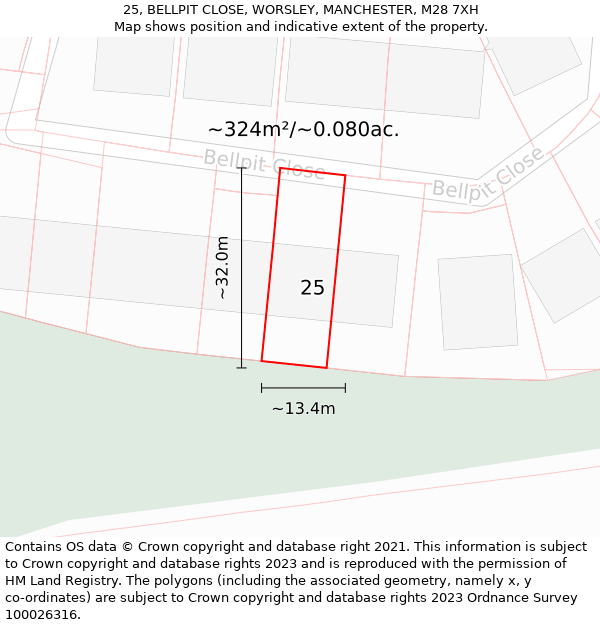 25, BELLPIT CLOSE, WORSLEY, MANCHESTER, M28 7XH: Plot and title map