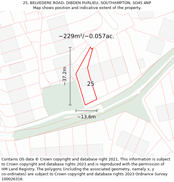 25, BELVEDERE ROAD, DIBDEN PURLIEU, SOUTHAMPTON, SO45 4NP: Plot and title map
