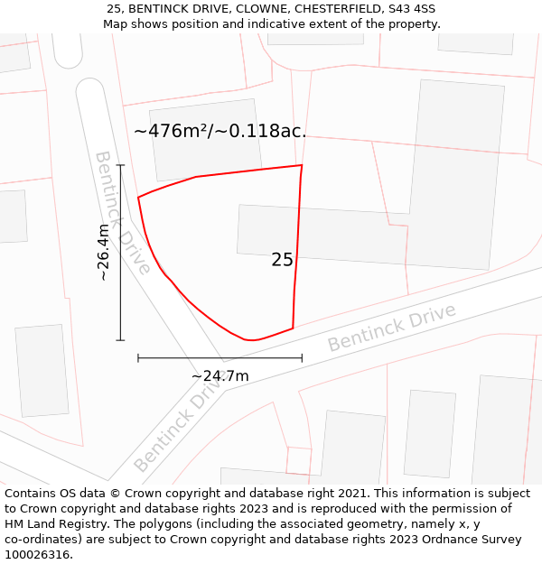 25, BENTINCK DRIVE, CLOWNE, CHESTERFIELD, S43 4SS: Plot and title map