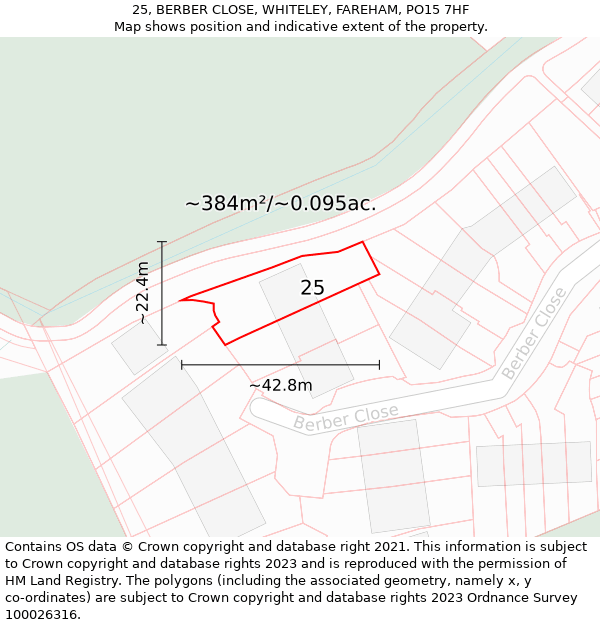 25, BERBER CLOSE, WHITELEY, FAREHAM, PO15 7HF: Plot and title map