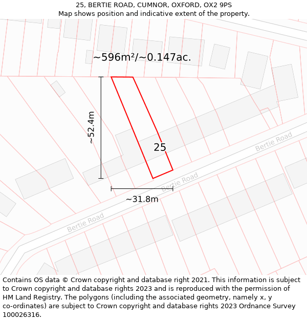 25, BERTIE ROAD, CUMNOR, OXFORD, OX2 9PS: Plot and title map