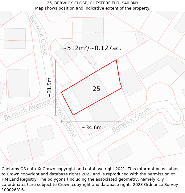 25, BERWICK CLOSE, CHESTERFIELD, S40 3NY: Plot and title map